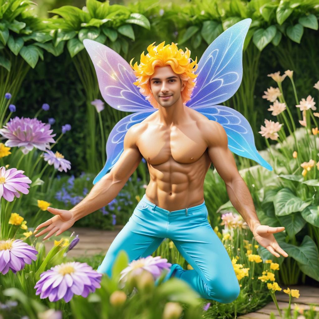 Enchanting Male Fairy Emerges from Flower