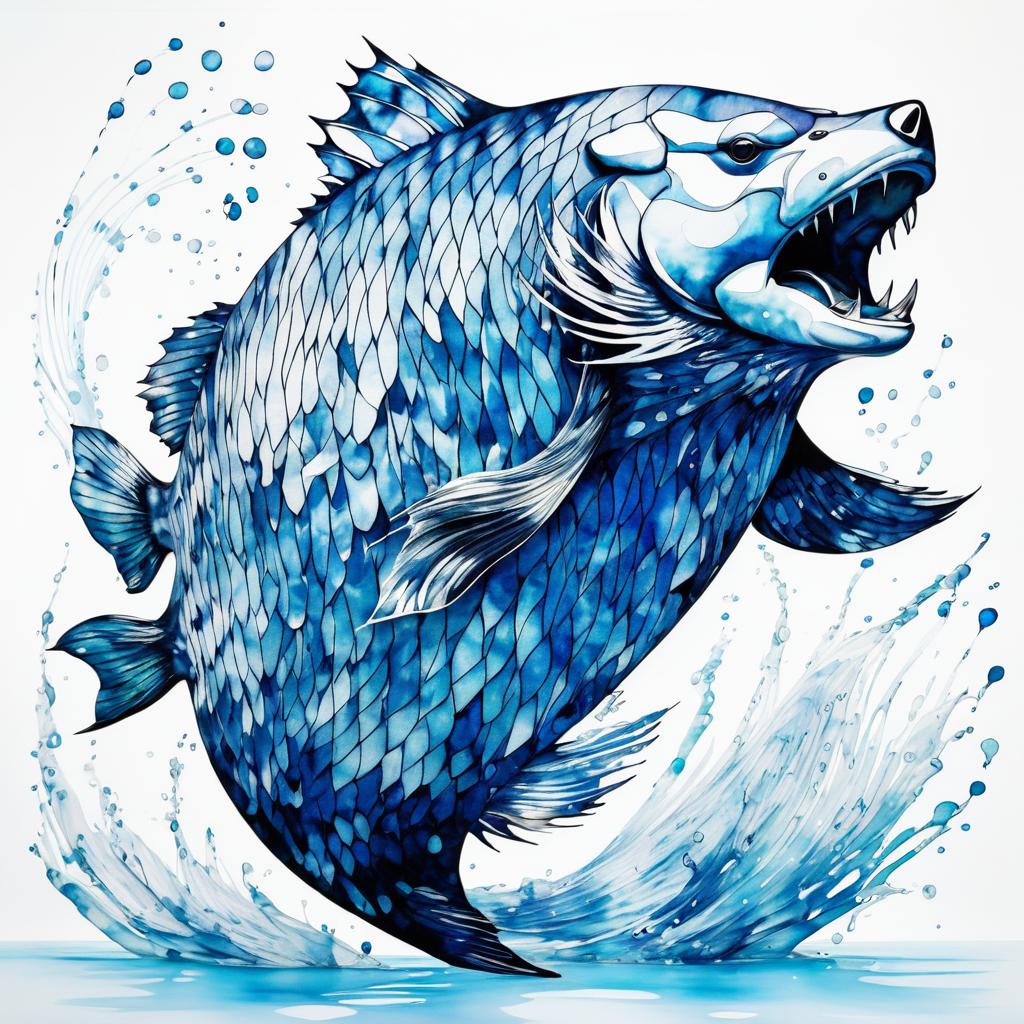 Impressionistic Bear-Fish Hybrid Artwork