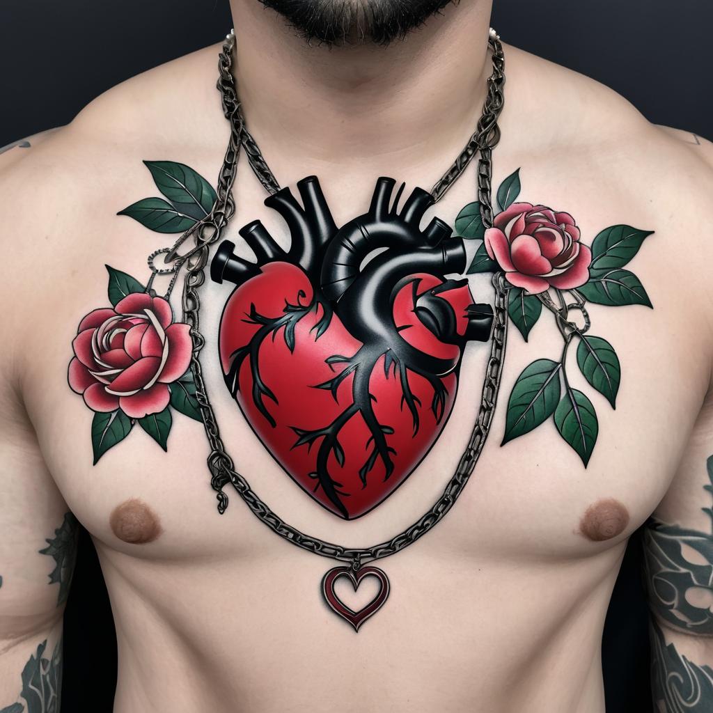 Anatomical Heart Tattoo with Peonies