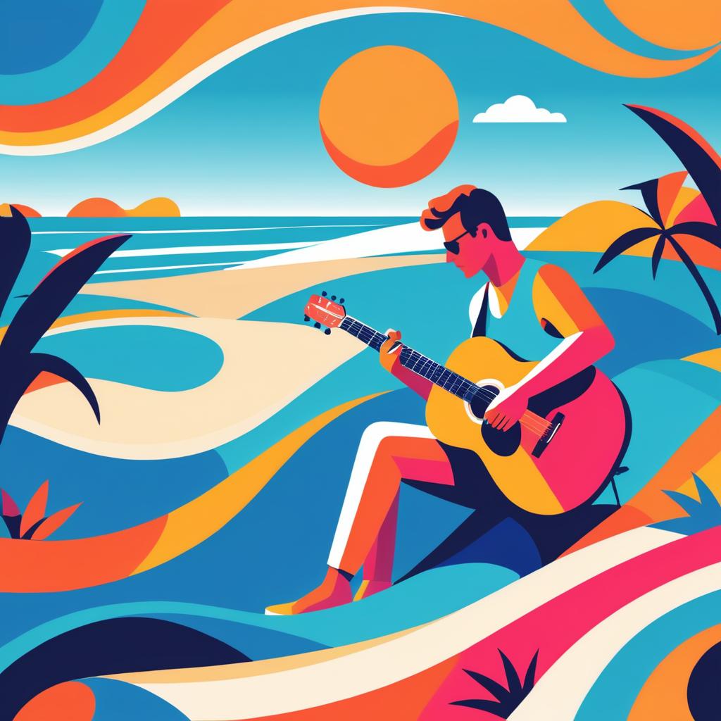 Vibrant Beach Guitarist Flat Illustration