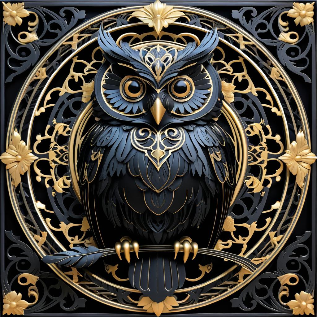 3D Vaudeville Owl Art in Mucha Style