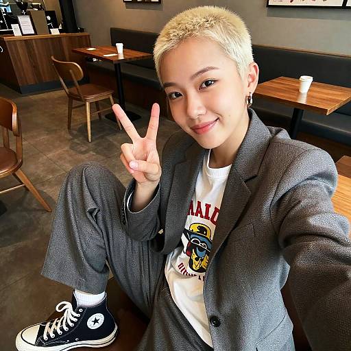 Non-Binary Youth Selfie in Coffee Shop