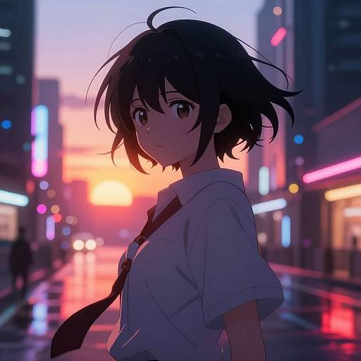 Anime Character in Neon Futuristic City