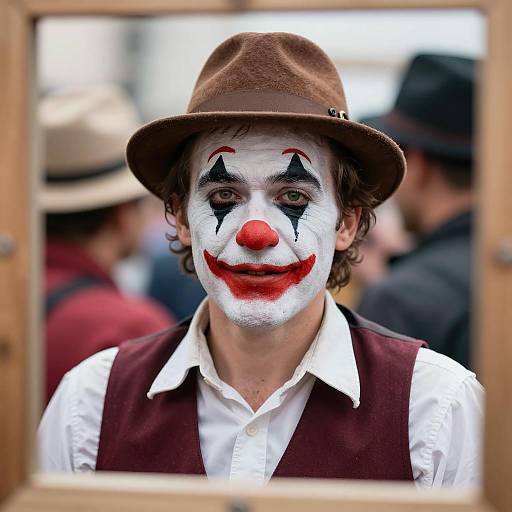 Man with Clown Face Paint and Brown Hat