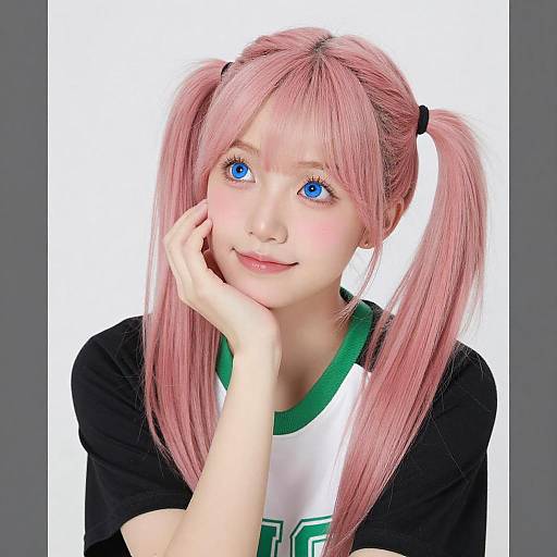 Portrait of Youth with Pink Pigtails