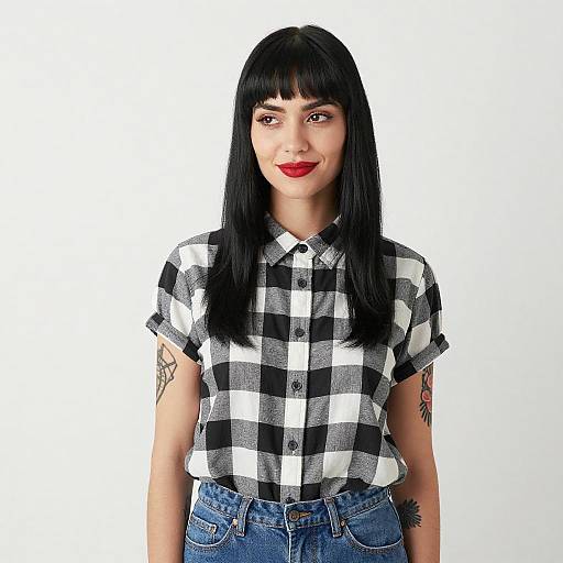 Young Woman with Tattoos and Checkered Shirt