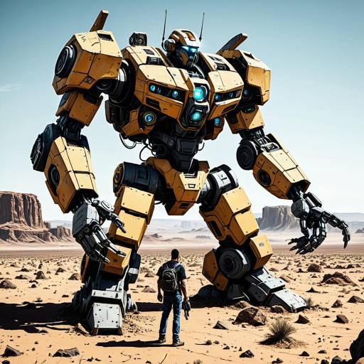 Futuristic Mech Operator in Desert Wasteland