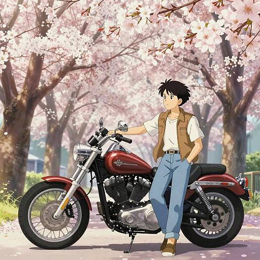 Anime Harley Davidson Cherry Blossom Scene