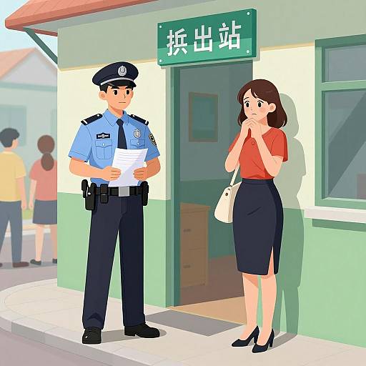 Urban Encounter: A Street Scene Illustration