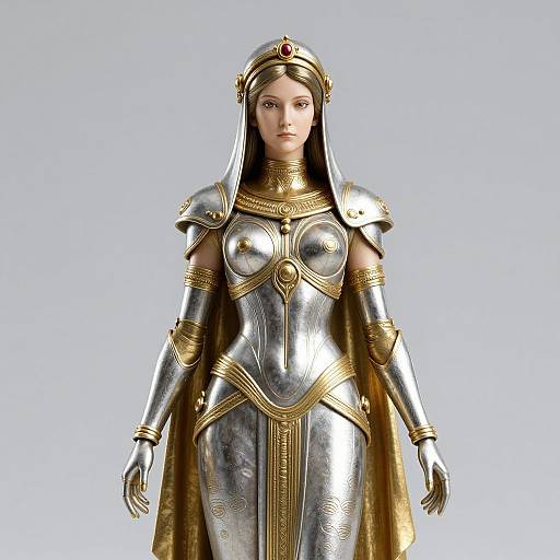 Futuristic Silver-Gold Priestess Statue