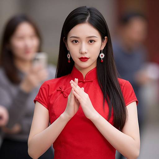Elegant Woman in Red Cheongsam