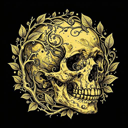 Gold Skull Ink Drawing on Black