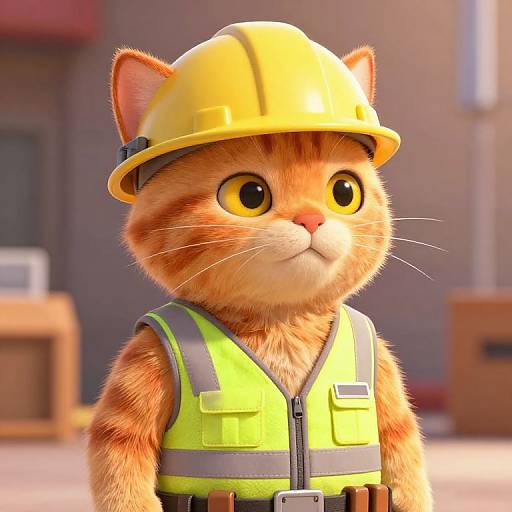 Tabby Cat Construction Engineer Sculpture