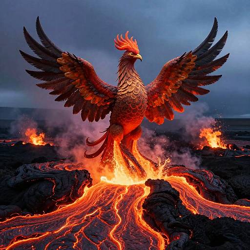 Mythical Phoenix Rising from Lava