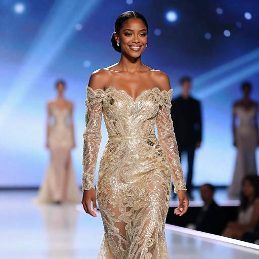 Smiling Woman in Gold Evening Gown