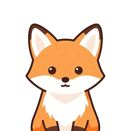 Cute digital drawing of a chibi-style orange fox with white chest, black eyes, and simple black outline, against a plain white background.