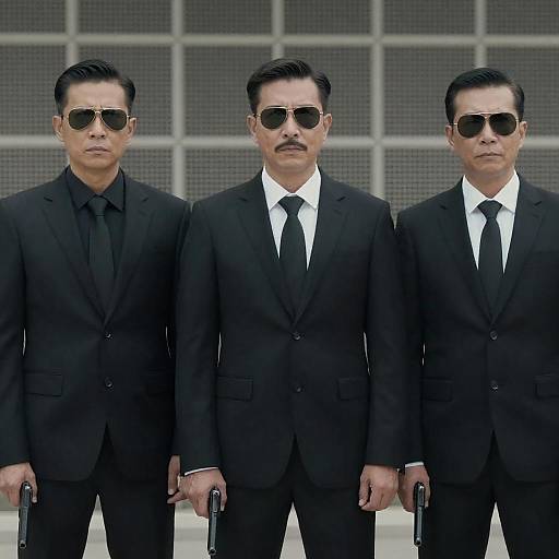 Three Men in Black Suits Holding Guns