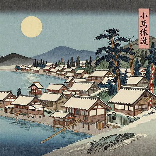 Kawase Hasui: Moonlit Coastal Snowy Shrines