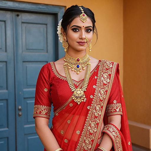 Elegant Indian Woman in Red Sari
