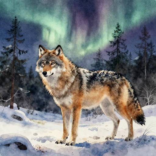 Moonlit Wolf Ranger in Snowy Pines