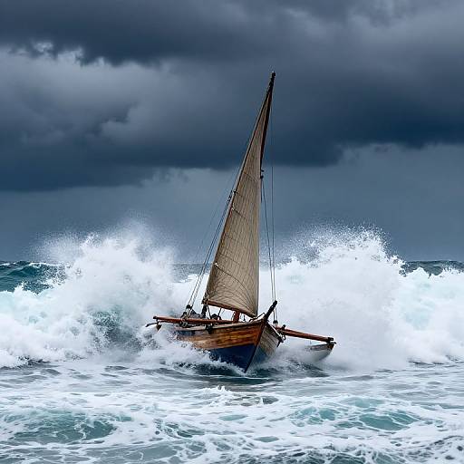 Historic Dual-Hulled Proa Sailing Storm