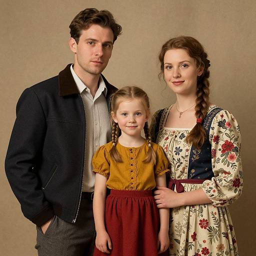 Vintage Folk Art Family Portrait