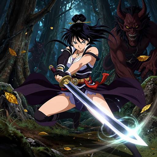 Anime Swordwoman Battling Demons