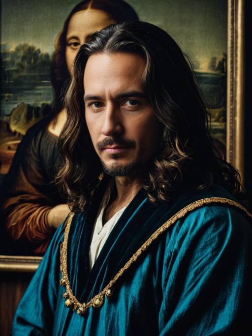Cinematic Headshot of Man in Monalisa Costume