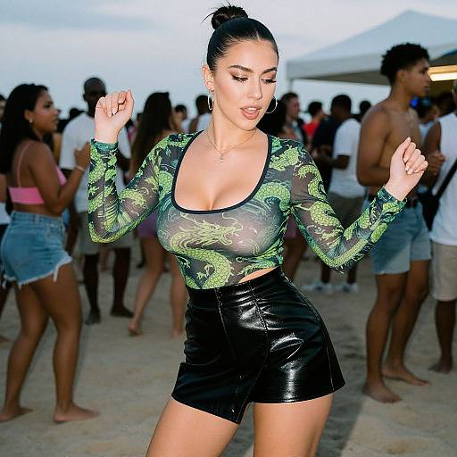 Edgy Athletic Woman at Beach Party