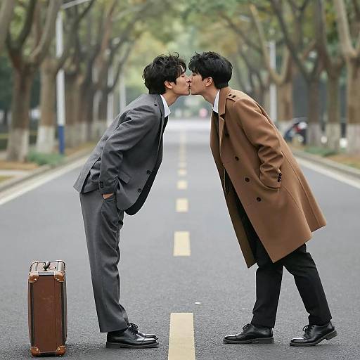 Romantic Encounter on a Tree-Lined Road