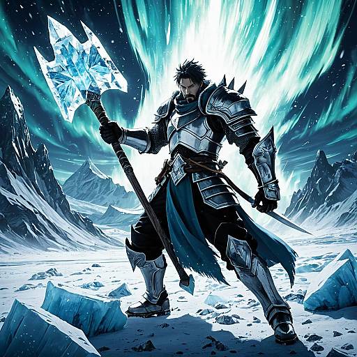 Stoic Glacier Knight with Crystalline Ice Hammer