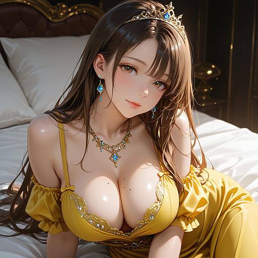 Elegant Woman in Yellow Dress with Tiara