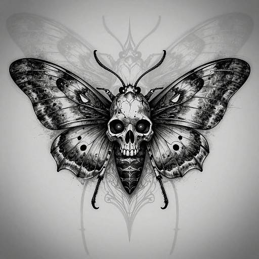 Intricate Death Skull Moth Tattoo