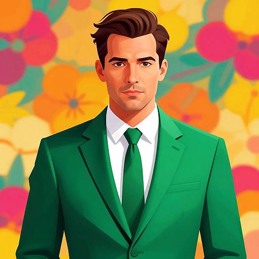 Confident Man in Green Suit Illustration