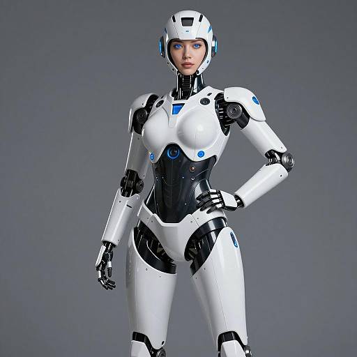 Futuristic Female Humanoid Robot with Blue LED Accents