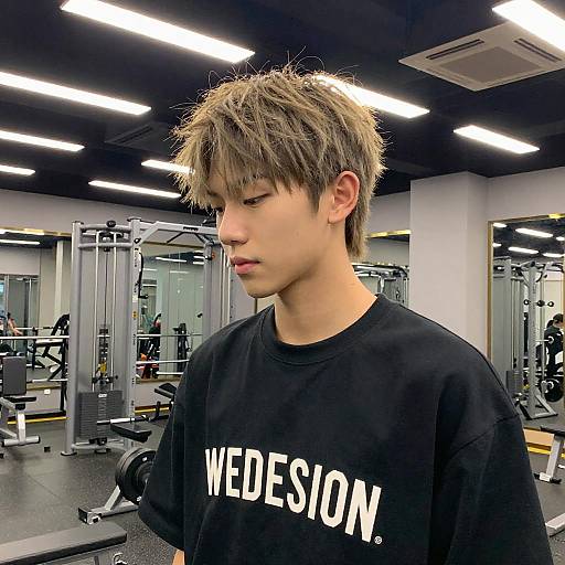 Young Athlete with Shag Cut Hairstyle in Gym