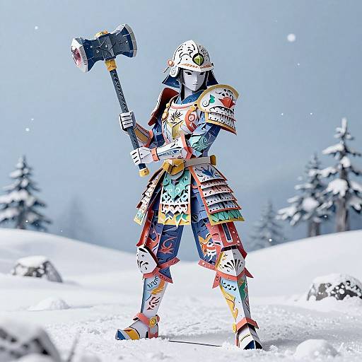 Kirigami Warrior in Snowy Battle