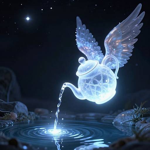 Ethereal Winged Teapot Pouring Light