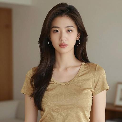 Young Asian Woman in Gold Top