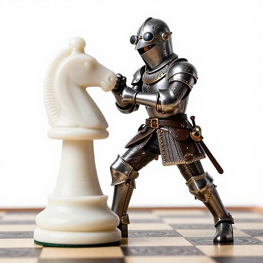 Steampunk Knight Merging with Chess Piece