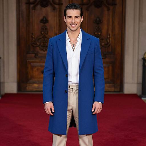 Confident Man in Blue Coat Pose