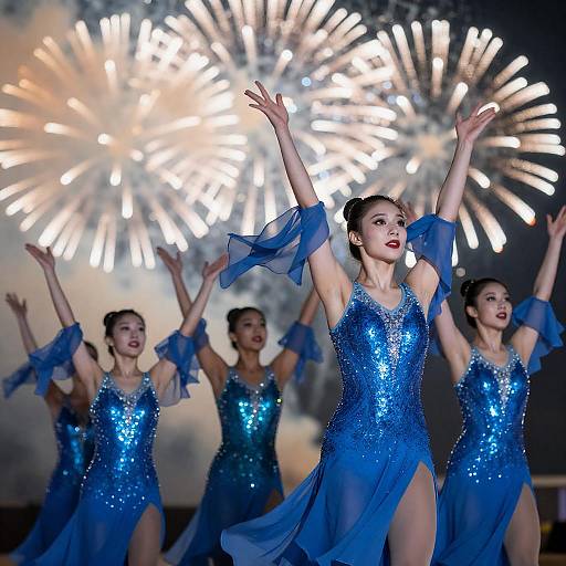 Dynamic Dance Performance with Fireworks