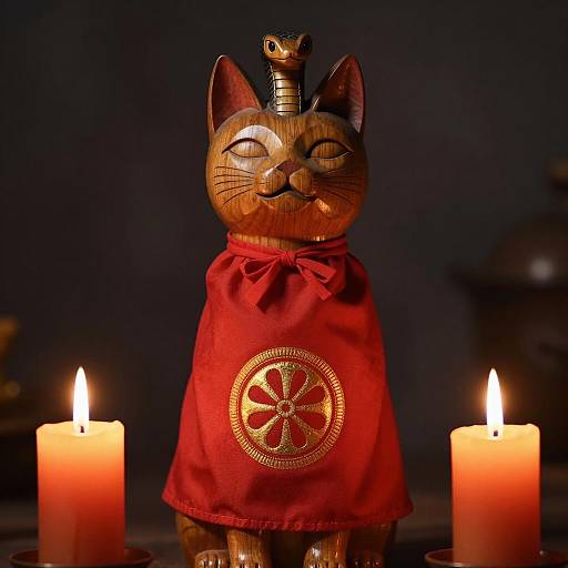 Cat-Serpent Statue with Candles
