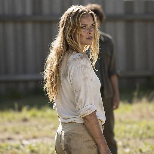 Serious Woman in Sunlit Outdoor Scene