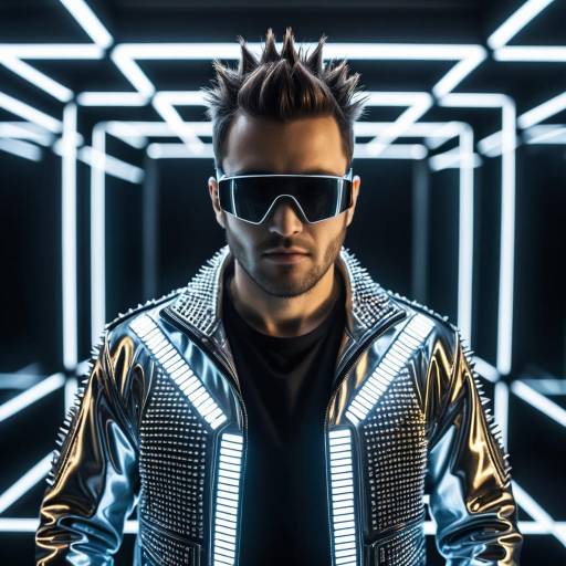 Futuristic Man in LED Jacket and Sunglasses