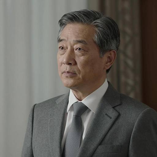 Middle-aged Asian Man in Gray Suit