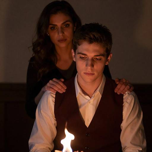 Wavy-Haired Woman Behind Intimate Candlelight Focus