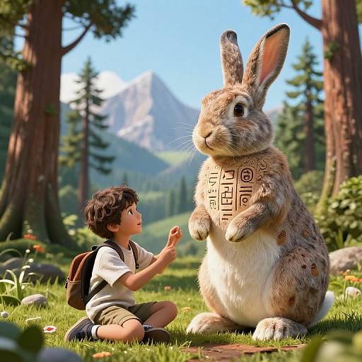 Hyper-Realistic Rabbit and Boy Adventure