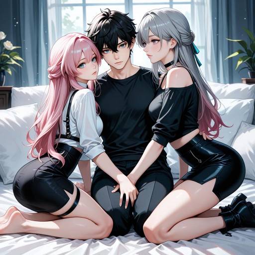 Anime Trio in Cozy Room