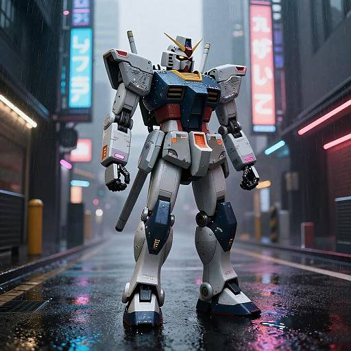 Cyberpunk Gundam Zaku in Neon Rain